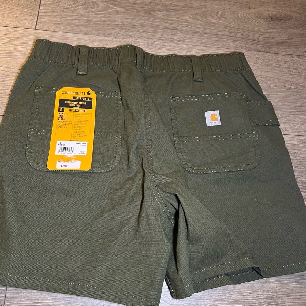 NWT Carhartt Women’s Rugged Flex Canvas Work Short Relaxed Fit Basil - Picture 10 of 15